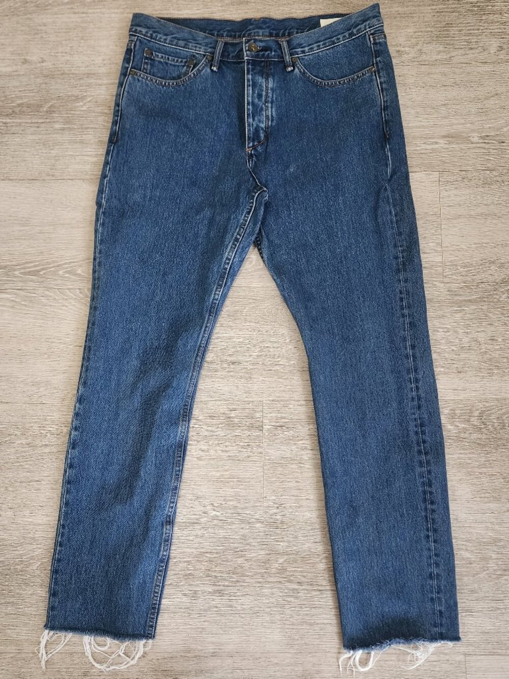 Rag & Bone Fit 1 Skinny Jeans Men's Size W34 L32 Button Fly Frayed Hem Indigo